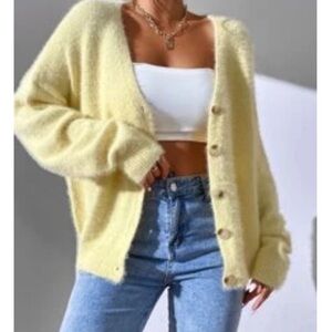 SHEIN Yellow Cardigan with White Crop Top